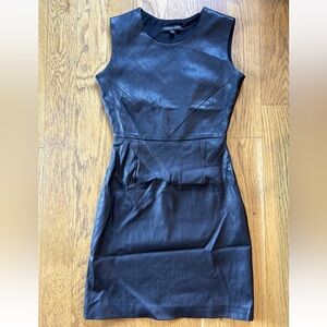 Porter Grey Black Leather Sleeveless Mini Dress 0